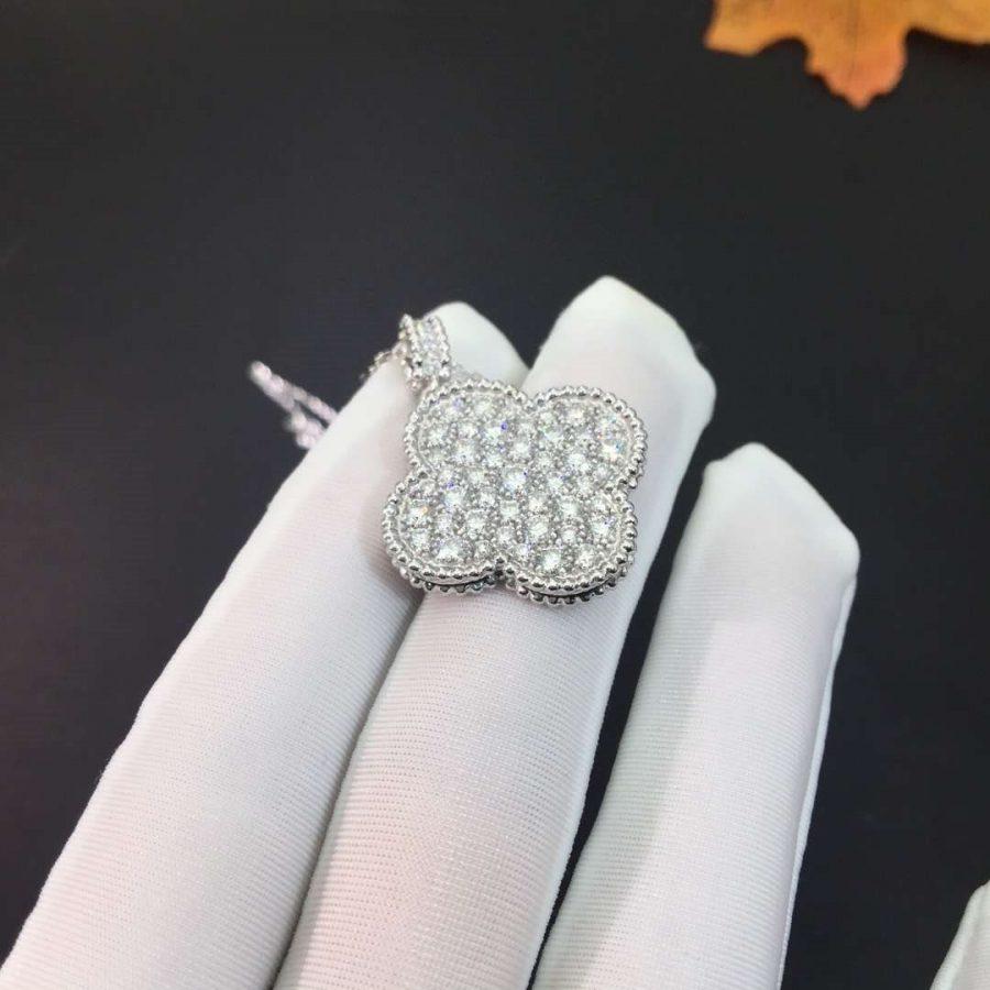 [Lumi Jewels]CLOVER 25MM SILVER FULL DIAMOND BIG CLOVER NECKLACE