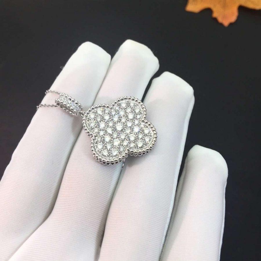 [Lumi Jewels]CLOVER 25MM SILVER FULL DIAMOND BIG CLOVER NECKLACE