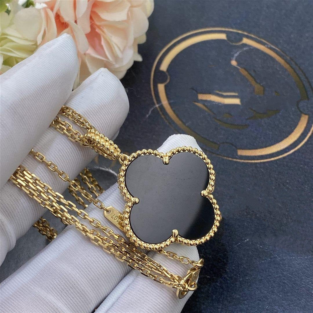 [Lumi Jewels]CLOVER 25MM GOLD ONYX BIG CLOVER NECKLACE