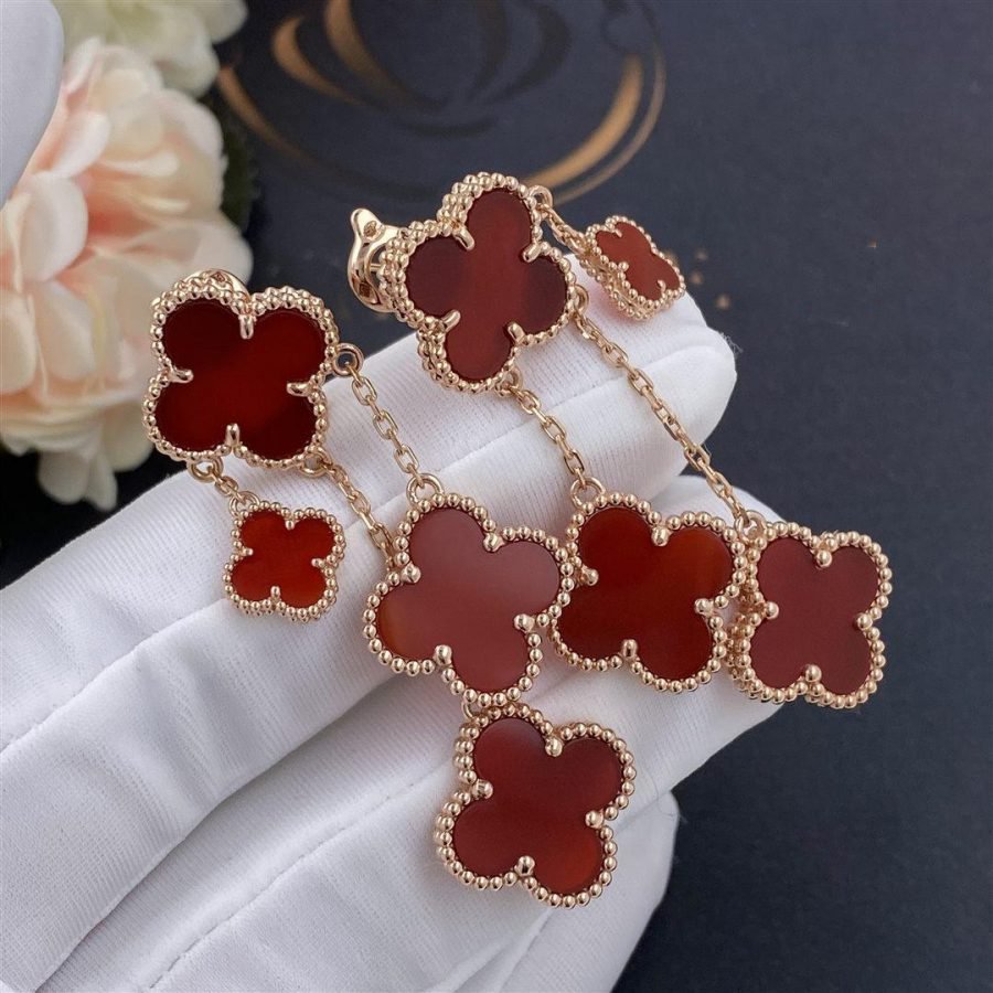 [Lumi Jewels]CLOVER EARRINGS CARNELIAN 4 MOTIFS PINK GOLD