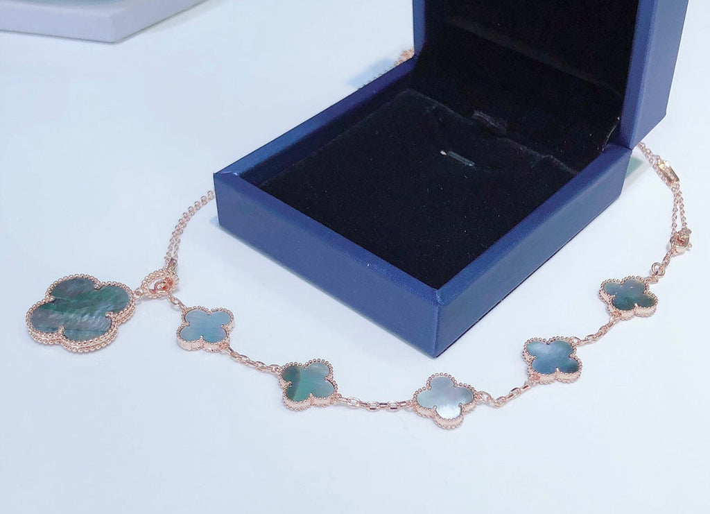 [Lumi Jewels]COMBINED BRACELET 5 MOTIFS AND NECKLACE DARK MOP ROSE GOLD