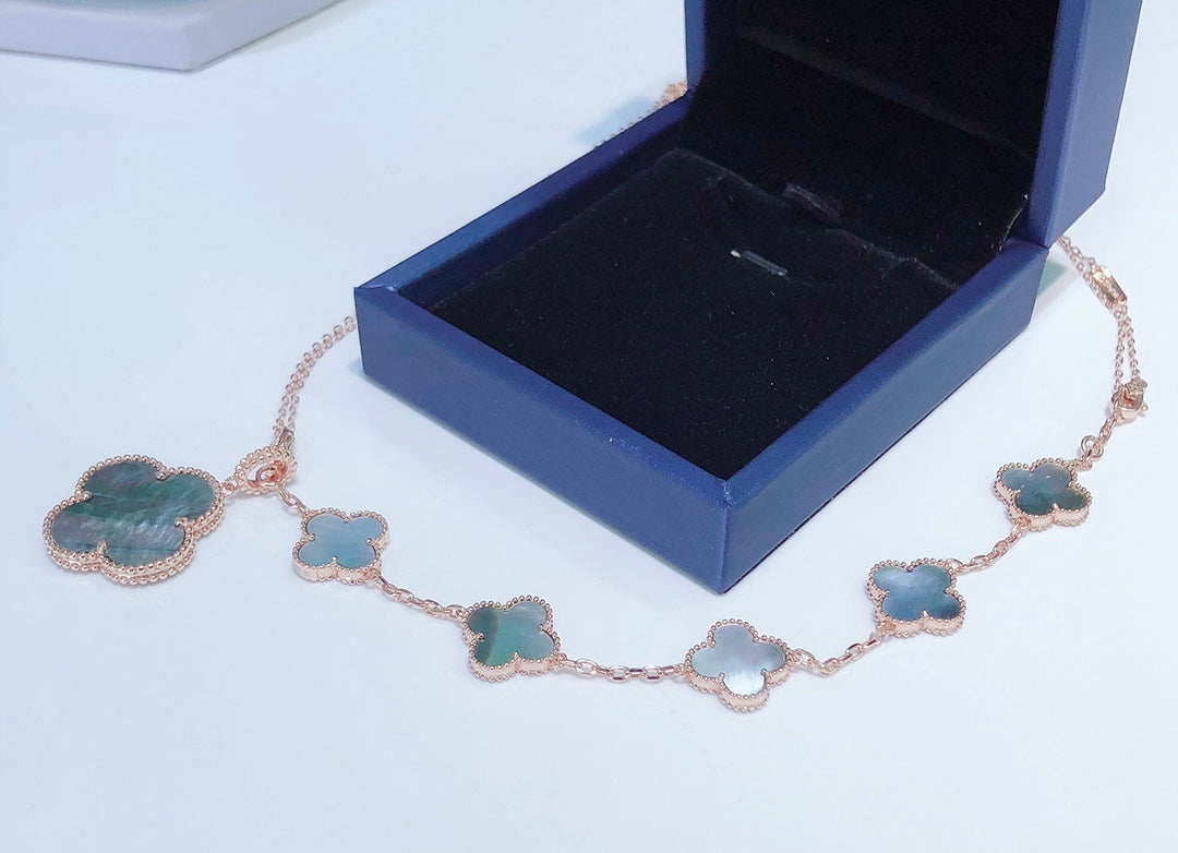[Lumi Jewels]COMBINED BRACELET 5 MOTIFS AND NECKLACE DARK MOP ROSE GOLD
