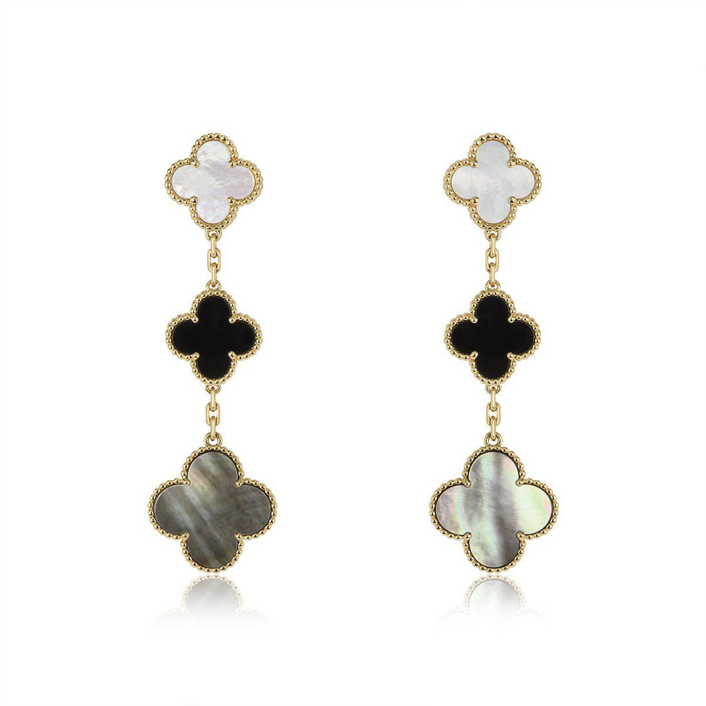 [Lumi Jewels]CLOVER EARRINGS GOLD ONYX MOP 3 MOTIF