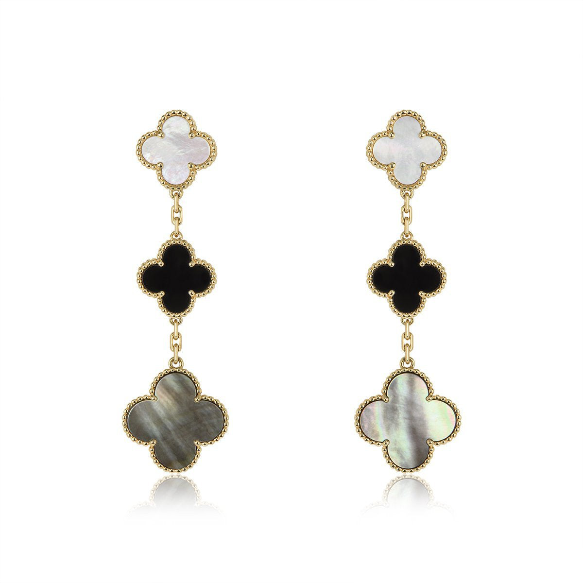 [Lumi Jewels]CLOVER EARRINGS GOLD ONYX MOP 3 MOTIF
