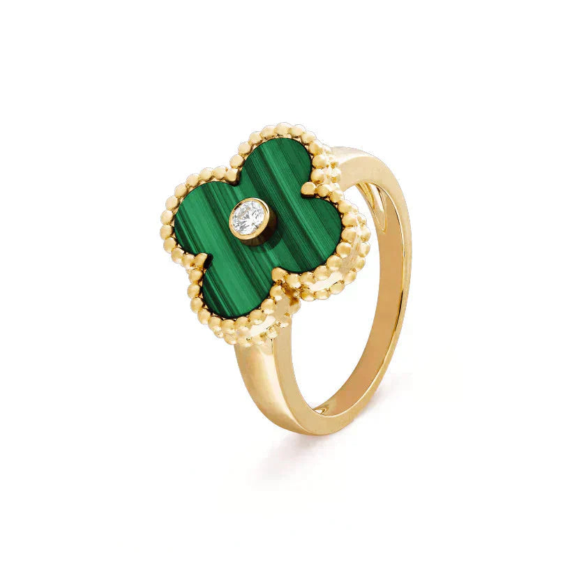 [Lumi Jewels]CLOVER MALACHITE RING GOLD DIAMOND
